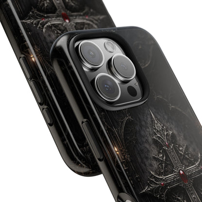 Gothic Cross Phone Case — Dark Medieval Armor with Red Gem