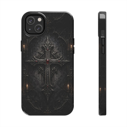 Gothic Cross Phone Case — Dark Medieval Armor with Red Gem