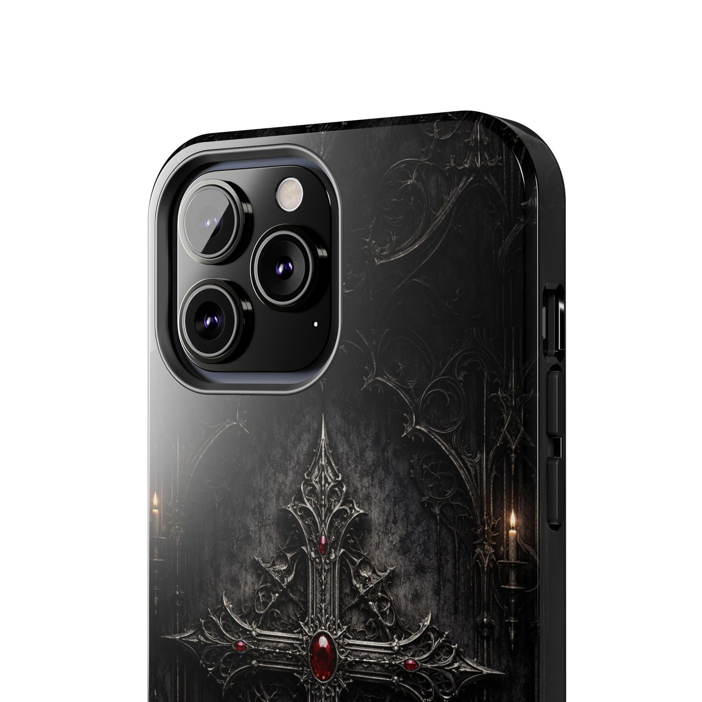 Gothic Cross Phone Case — Dark Medieval Armor with Red Gem