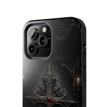 Gothic Cross Phone Case — Dark Medieval Armor with Red Gem